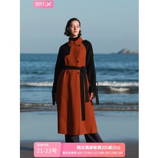 핸드메이드코트 운동 시리즈 반원 2020겨울 카라멜색 패치워크 수공 양면울 코트 중간 미지물외투 여성