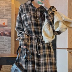 핫핑 메디트 스트랩 카라넥 체크 트임롱원피스
