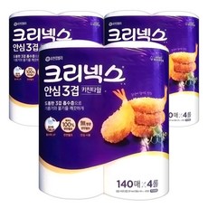 크리넥스 안심 키친타올 3겹 140매 4롤, 4개입, 3개