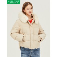 베네통 폭스 퍼 후드 숏 패딩 BAPDG4361