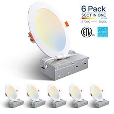Amico 6 팩 6 Inch 5CCT Ultra-Thin LED Recessed Ceiling 라이트 with Junc, 상세내용참조