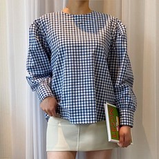 고방 체크 퍼프 블라우스
