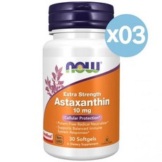NOW 나우 서플리먼트 아스타잔틴 10mg 셀룰러 프로텍션 이뮨 밸런스 서포트 30개입 3팩 Supplements Astaxanthin Extra Strength Lut, 30정, 3개