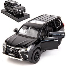BDTCTK 렉서스 LX570 오프로드와 호환 럭셔리 SUV 모델 자동차의 1\/32 아연 합금 풀백 소리와 조명 포, 01 블랙., 1개
