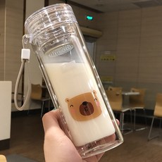 (하이마미) 이중유리보틀 280ml 휴대용물병, 커피 베어