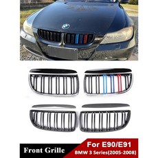 BMW 3시리즈 E90 E91 05-08 프론트 범퍼 절 M컬러 그릴 더블슬랫 카본 페이스리프트 그릴 커버 기본선택, Single 카본 05-08