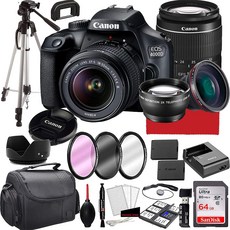 캐논 eos 4000d dslr 카메라 로 18-55mm f/3.5-5.6 줌 렌즈 64gb memory case 삼각대 그리고 더 많은 (28pc 다발)