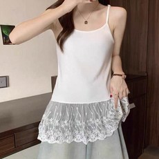 이서어패럴 레이스 레이어드 민소매 프릴 롱니트나시7875