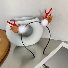 크리스마스 사슴뿔 머리띠 할로윈 큐티 헤어홀더 구미 가는머리털뭉치 헤어핀 압발머리, 흰색 모피 공 레드 뿔, 1개