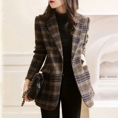 [바니드] 여성 고급 체크무늬 정장재킷 봄가을 영국스타일 슬림라인 자켓 0084