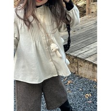 린넨 코튼 자카드 핀턱 튜닉 블라우스 유아 주니어 간절기