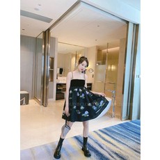 뷔스티에원피스 디자인 ESTER HSU20가을 EH20PF31퍼플플라워 멜빵원피스 1380