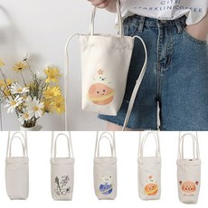 캔버스 물병 주머니 물통 파우치 에코백 유치원 초등 텀블러 끈달린 가방, 지구곰, 1개