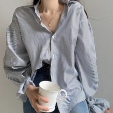 한결예쁨 스트라이프 브이넥 셔츠 블라우스 긴팔 가을