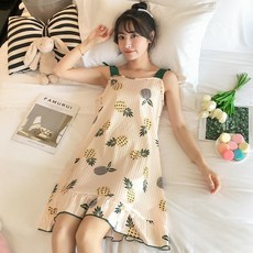 여자 얇은 여름 끈나시 스커트 잠옷 실내 홈웨어 캐주얼 가슴패드 슬립