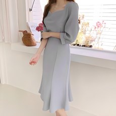 [레티고] 여성 스퀘어 넥 뒷 리본 벌룬 원피스