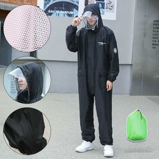 올인원 우비 성인 우의 오토바이 우주복 일체형 장마철 비옷, 사이즈 180/신장 175-185cm, 블랙/메시, 1개