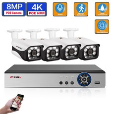 영어 설명서 HD 8MP 고화질 POE IP 카메라 키트 안전 탄환 시스템 4K H.265 4CH NVR 오디오 녹화 실외 영상 감시 키트, 없다, 1개