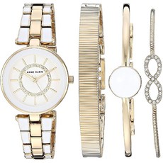 Anne Klein 앤 클라인 여성 스와로브스키 크리스탈 악센트 시계와 팔찌 세트