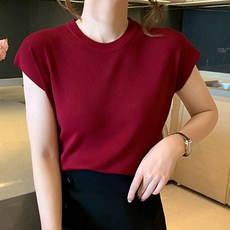 [라일리의류] Rly 여름 여성 라운드 넥 무지 예쁜 반팔 니트 티