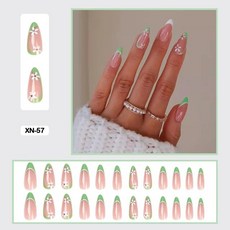 여름 요정 꽃 패턴 네일 아트 인조 손톱 접착제 핑크 보라색 숏 웨어러블 착용 도구 포함 24 개, XN-57, 1개