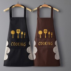 방수 앞치마 주머니가 있는 오일 방지 주방 앞치마로 손을 닦을 수 있습니다, 블랙1+커피색
