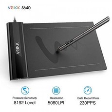 OSU 태블릿 VEIKK S640 초박형 6x4 인치 그래픽 그리기 타블렛 배터리가 필요없는 펜 8192 레벨의 압력, 단일상품, 단일상품