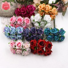 6 pcs 3 cm 실크 수제 로즈 인공 꽃 웨딩 파티 홈 박스 장식 diy 결혼 로사 코사지 화환 용품|rose artificial flower|rose flower colou, 1개, 파란