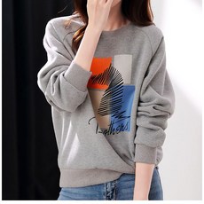 FANSYLI 기본 라운드 맨투맨 봄가을 프린트 긴팔 티셔츠 겨울 루즈핏 기모 상의 여성 순면 통근 상의 8A12