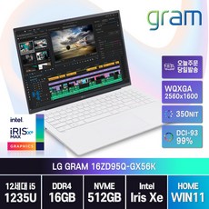 [ 무선마우스증정 ] LG전자 그램16 16ZD95Q-GX56K 16인치 노트북, 16ZD95Q, WIN11 Pro, 16GB, 1TB, 코어i5, 화이트