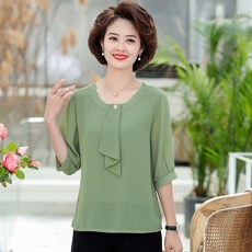 중년 엄마 여름옷 스타일리시 칠부 소매 아방가르드한디자인 귀부인 와이드 루즈핏 뱃살커버 무지 티셔츠