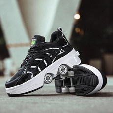 바퀴달린 신발 운동화 변형 롤러 스케이트 Parkour 스니커즈 4 바퀴 거리 도시 피트니스 쿼드 캐주얼, 08 40, [07] Black 2, 1개