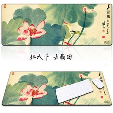 굿씽인디 빅사이즈 차이나 사장님 엔틱 아트 당당함 기세 국화 산수화 사무용 책상 매트 옆 고정, 500x1000mm 5mm, 장다첸 칭찬함 연근 도모함