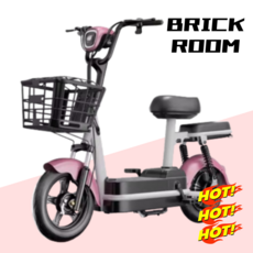 BRICKROOM 전동 스쿠터 자토바이 전기 팻바이크 2인용 출퇴근 자전거 배터리 분리형, 12A정품리튬배터리, 핑크, 핑크