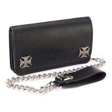Milwaukee Leather 남성용 가죽 바이폴드 바이커 지갑 블랙 15.2cm6인치 블랙. 천연 지갑 245920