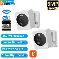 투야 스마트 미니 와이파이 IP 카메라 실내 무선 홈 보안 AI 인간 감지 CCTV 감시 블록 카메라 5MP 방수, 2개, 05 2PCS NO SD Card, 20) 2PCS NO SD Card - 영국 플러그