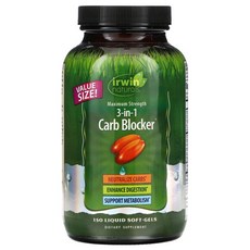 어윈 내츄럴스 3 인 1 탄수화물 차단제 Irwin Naturals 3-in-1 Carb Blocker 150 액상 소프트젤, 1개, 150정