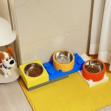 허그몽 고양이 강아지 높이 각도 조절 식기 식탁 밥그릇, 스퀘어형 옐로우