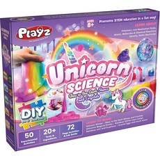 playz unicorn slime ＆ crystals 과학 키트 선물 소녀와 소년을위한 50 개 이상의 줄기 실험을 통해 어두운 유니콘 똥 코딱지 솜털 슬라임 크리스탈 퍼티 8-12 세 어린이를위한 예술 및 공예품, One Size