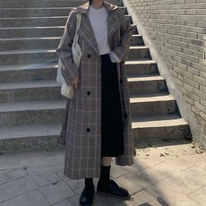 트렌치코트 가을 2020 한국 복고풍 패션 기질 격자 무늬 재킷 느슨한 캐주얼 게으른 중간 길이 윈드 브레이커 여성