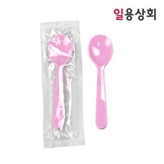 [ILYONG] 일회용 빙수 아이스크림 스푼 CI 소 85mm 줄줄이 개별포장 1000개 분홍, 1개