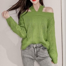 kirahosi 여성 오프 숄더 니트 스웨터 숏 슬림 89호+덧신증정 Aqu2okv