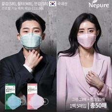 [네퓨어] 뉴 황사방역용마스크 KF94 50매 (그린+핑크/그레이+핑크/화이트+블랙 색상선, 색상:그린+핑크