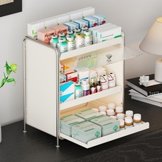HK sell 슬리크 투명창 다용도 철제 3단 슬라이드 선반, 화이트, 1개 화이트, 1개