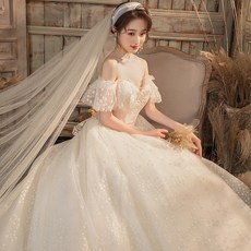 셀프웨딩드레스 오픈숄더 웨딩드레스 2020신제품 신부 작은키 빅트레인 내추럴스타일 여신스타일 가을겨울용