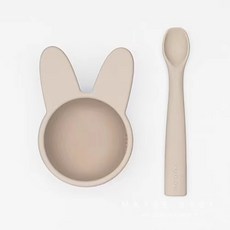 메이비베이비 아기 이유식 용기 스푼세트 아기식판 실리콘 그릇, 토끼, 선택안함, 아이보리, 1개