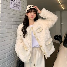 ANYOU 여성용 뽀글이자켓 오버핏 캐주얼 패션 스타일 양털자켓
