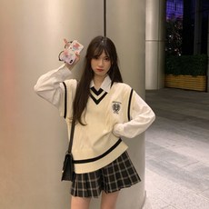 교복 여자 간절기 커플 데이트 니트 조끼 세트