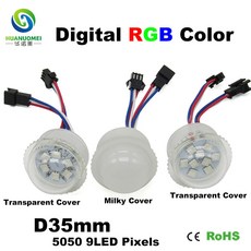 35mm 9 leds ucs1903 디지털 방수 스마트 픽셀 rgb led 모듈 rgb 5050 smd 램프 주소 지정 전구 놀이 공원 타고 빛, Milky Cover 12V^0