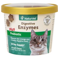 NaturVet 소화 효소 플러스 프로바이오틱 소프트 씹는 고양이용 소화 보조제 60강아지, 1개